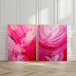 Deep Pink Art Set | 2 Prints | Vibrant Pink Wall Decor | Bold Pink Artwork | Bright Printable for Modern Living Room | Dark Print poster set