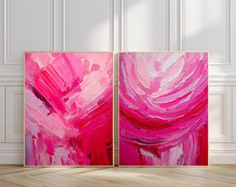 Deep Pink Abstract Art Prints: Modern Living Room Decor (Digital Download)