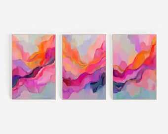 Abstract Pink Watercolor Art Prints: Set of 3 (Digital Download)