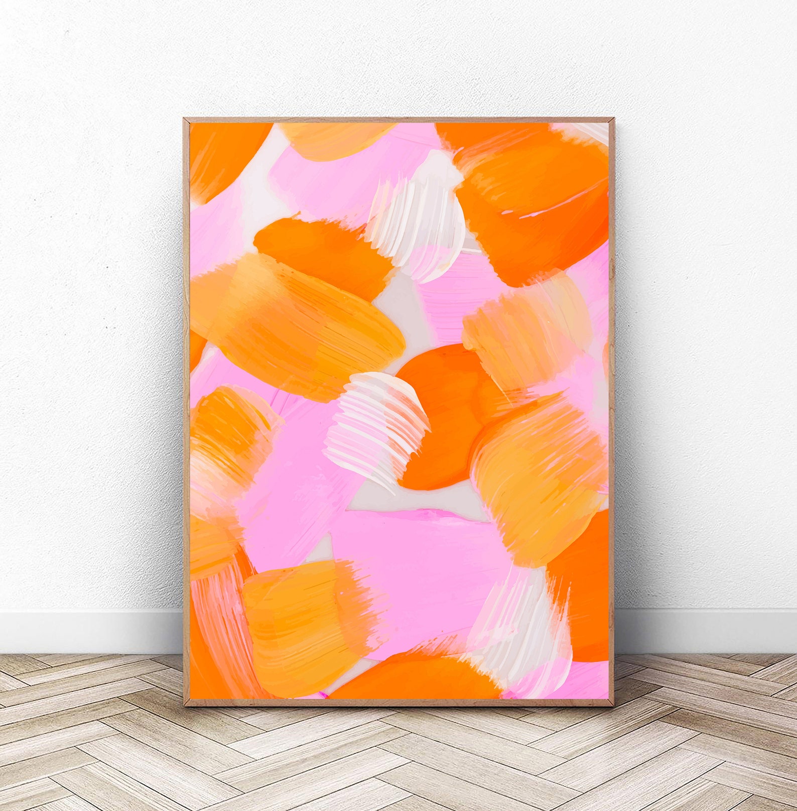 Hot Pink and Bright Orange Painting Pink and Orange Wall Art Etsy
