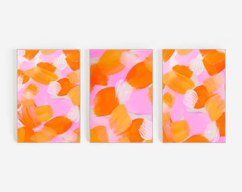 Pink and Orange Abstract Art Prints: Set of 3 (Digital Download)