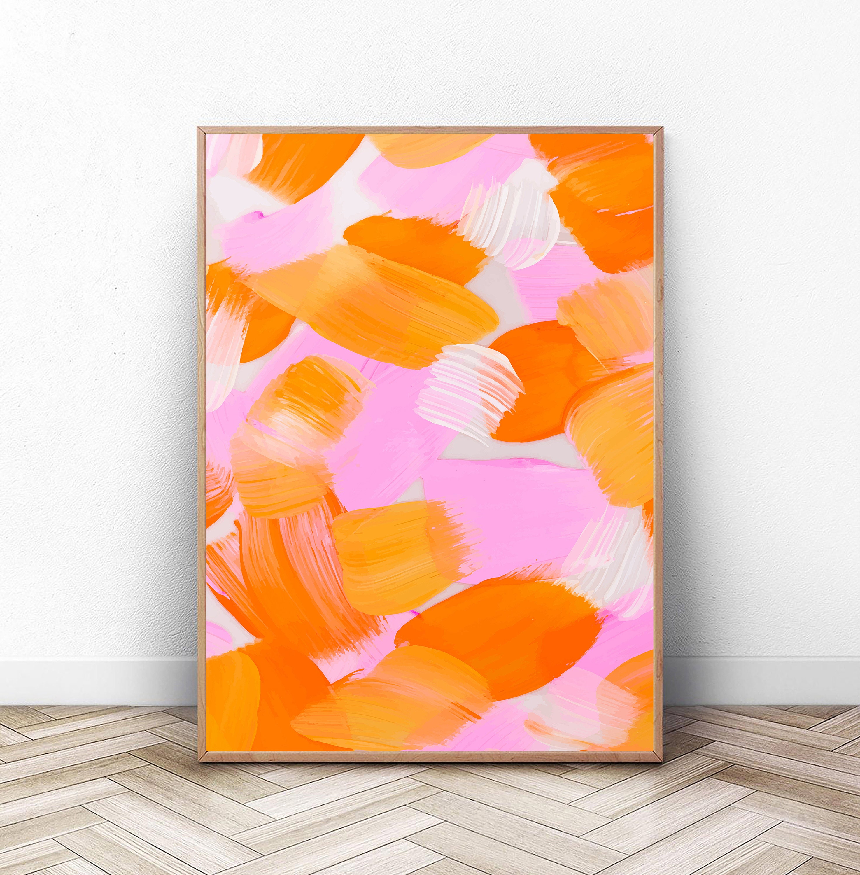 Hot Pink and Bright Orange Painting Pink and Orange Wall Art Etsy