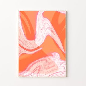 Orange And Pink Abstract Wall Art | Orange Painting Print | Pink Waves Poster | Bright Orange Art Print | Colorful Abstract Painting Print