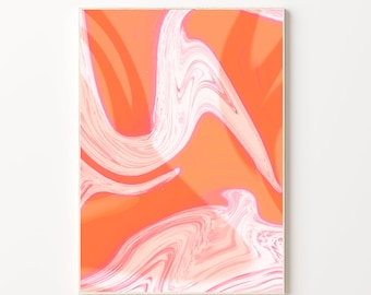 Impresión artística abstracta en naranja y rosa: Póster de ondas modernas (descarga digital)