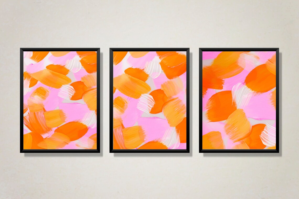 Pink and Orange Wall Art Poster Set of 3 Prints Orange and Etsy