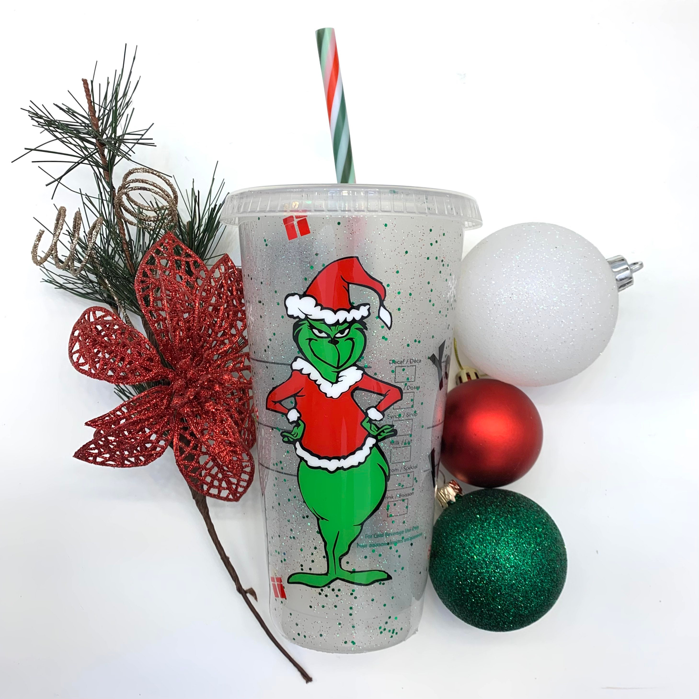 The Grinch Epoxy Starbucks reusable cup with Holiday straw Etsy