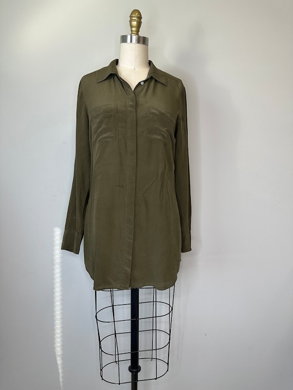 Moss Green Silk Pocket Blouse