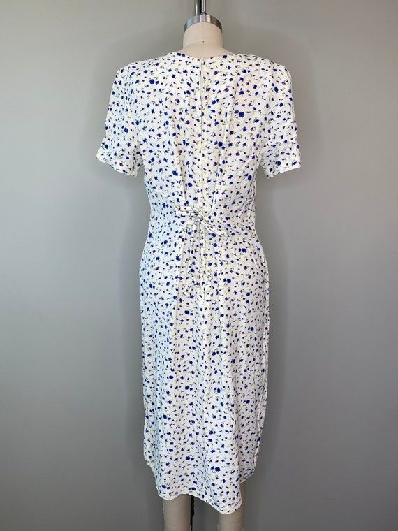 Vintage Ivory Purple & Blue Floral Day Dress - image 6