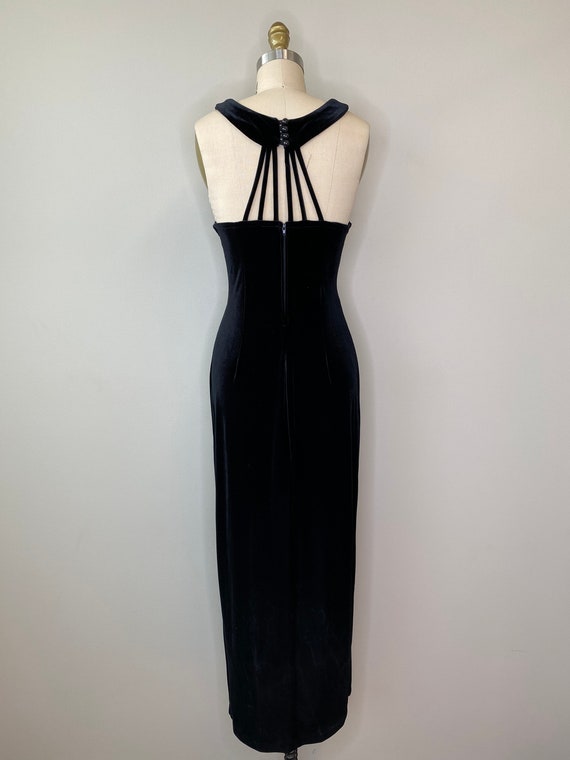 Black Velvet Halter Long Evening Gown with Slit - image 7
