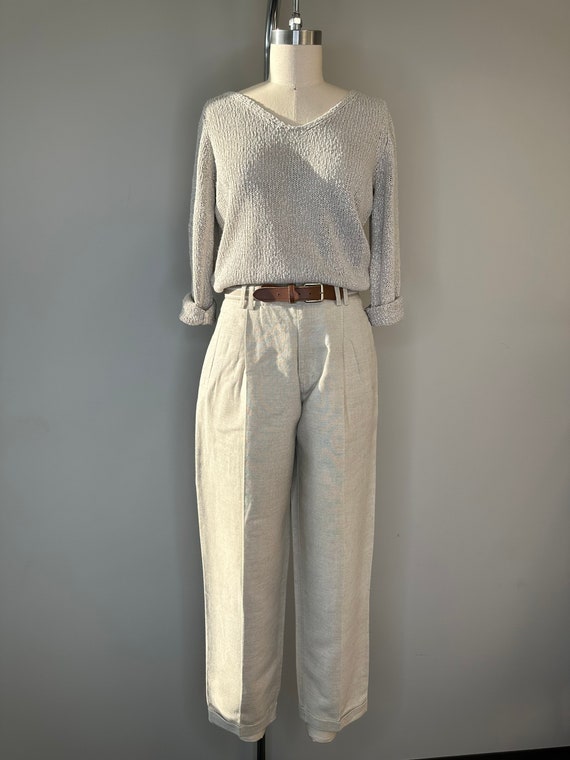 Liz Wear Petite Beige Linen Cuff Trousers