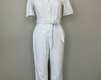 ASOS Denim Beige & White Striped Jumpsuit