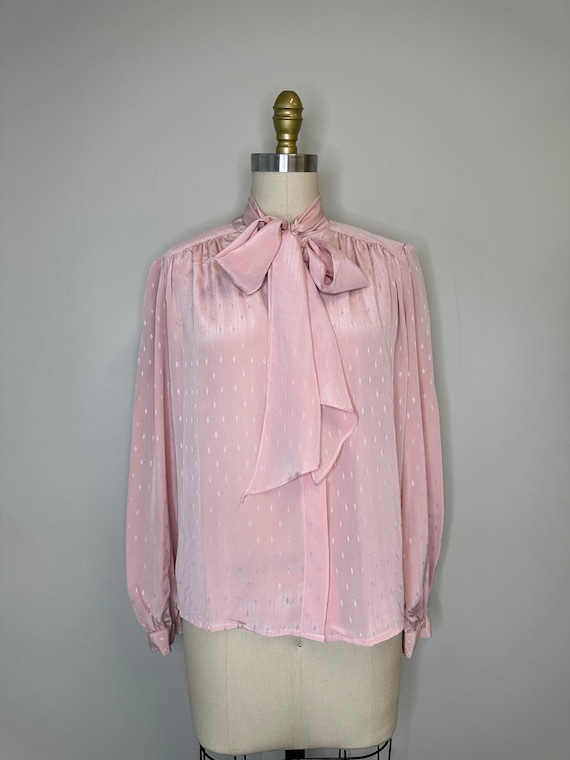 Vintage 80s Pink Pussy Bow Secretary Blouse - image 3