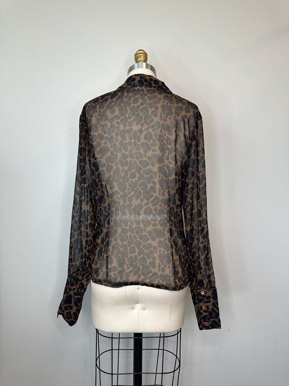 Leopard Sheer Long Sleeve Button Down Blouse - image 4