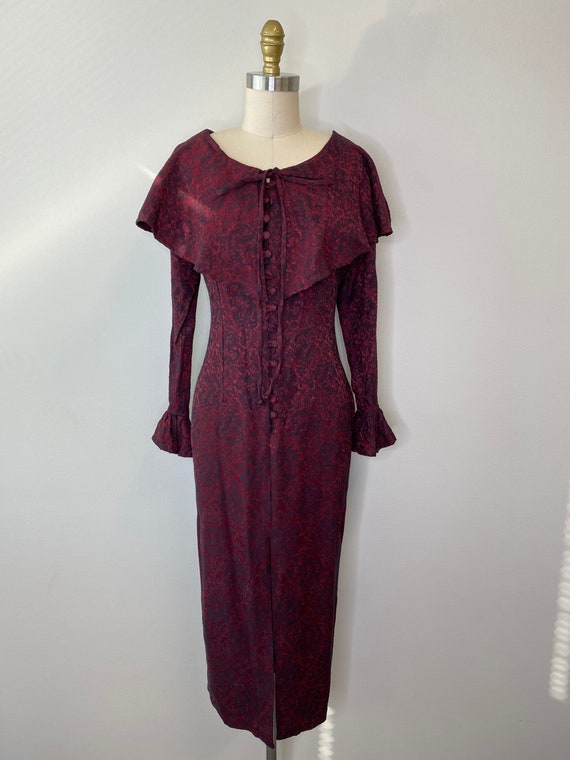 Blood Red & Block Brocade Ruffle Gown - Etsy