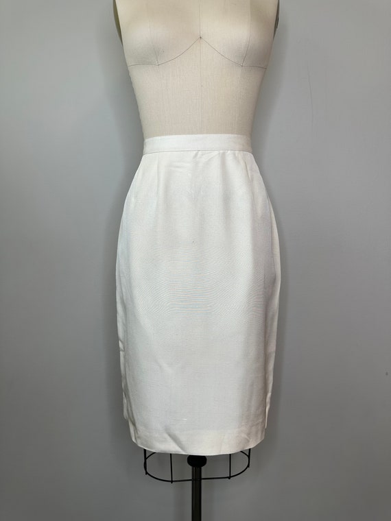 Cream Silk Straight Skirt with Slit in Back