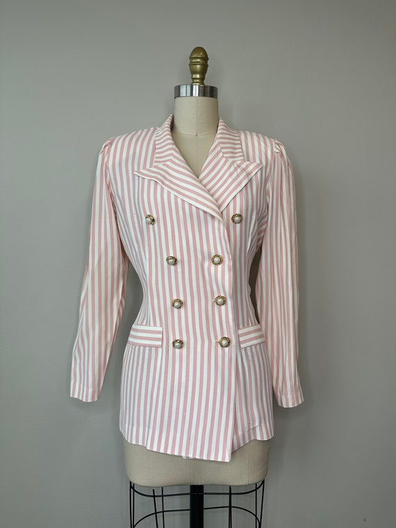 Pink & White Striped Lightweight Blazer