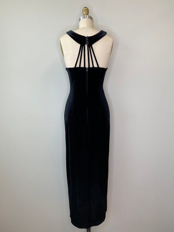 Black Velvet Halter Long Evening Gown with Slit - image 9