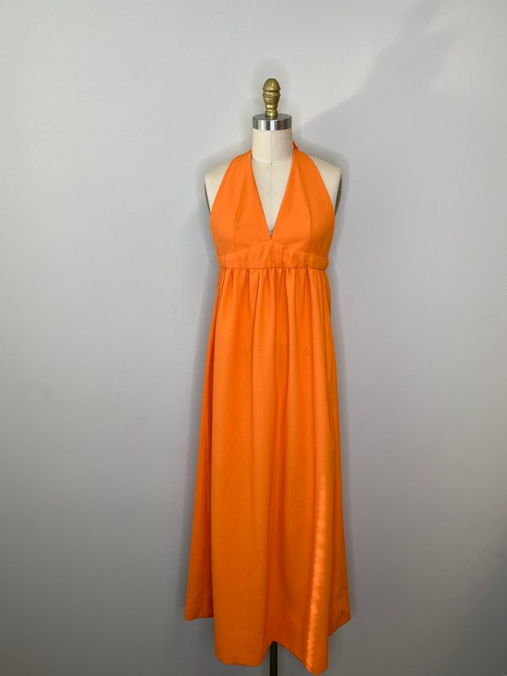 Vintage 70 Orange Halter Dress - image 2