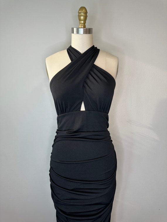 Crisscross Black Ruched Black Dress - image 3