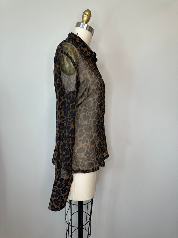 Leopard Sheer Long Sleeve Button Down Blouse - image 3