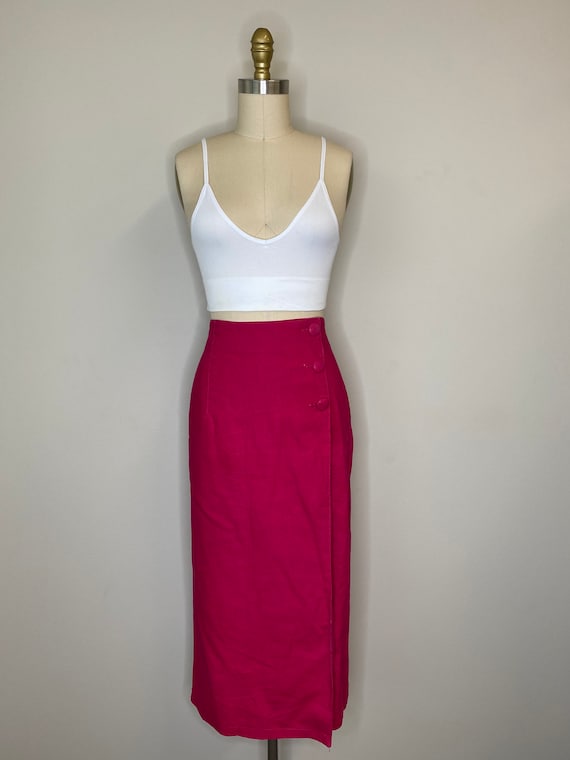 Fuchsia Wrap 3 Button Midi Skirt - image 1