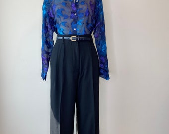Black Pleated Cuff Wool Pants
