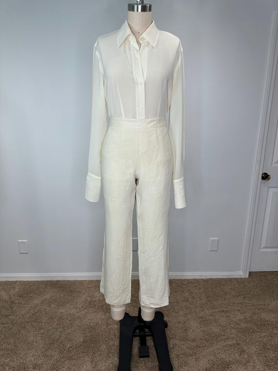 Akris, Akris Crinkle Cream Ankle Trousers