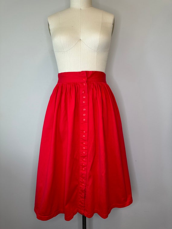 Cherry Red Button Down Skirt with Pockets - image 2