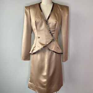 80s Vintage Goldish Bronze  Two Piece Skirt Suit