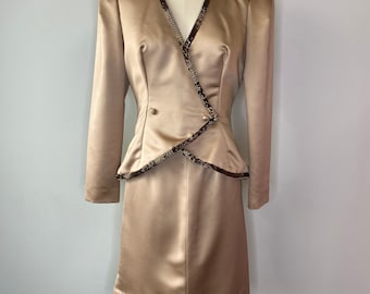 80s Vintage Goldish Bronze  Two Piece Skirt Suit
