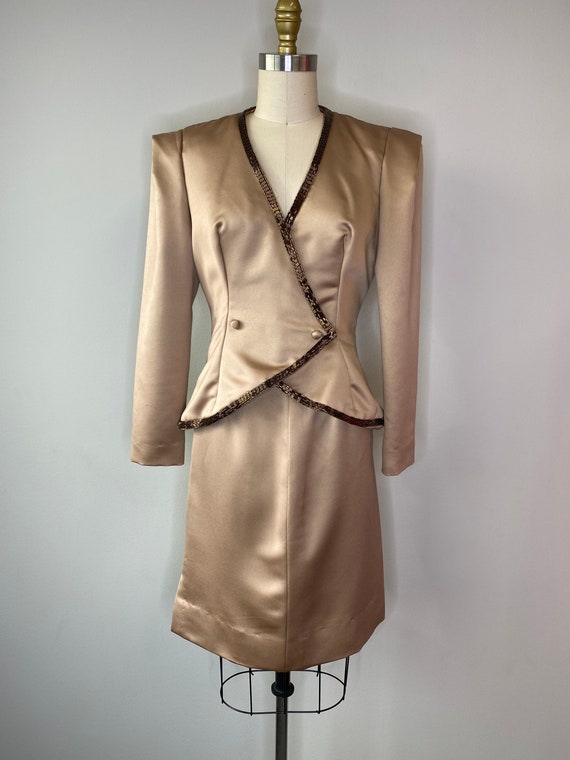 80s Vintage Goldish Bronze  Two Piece Skirt Suit