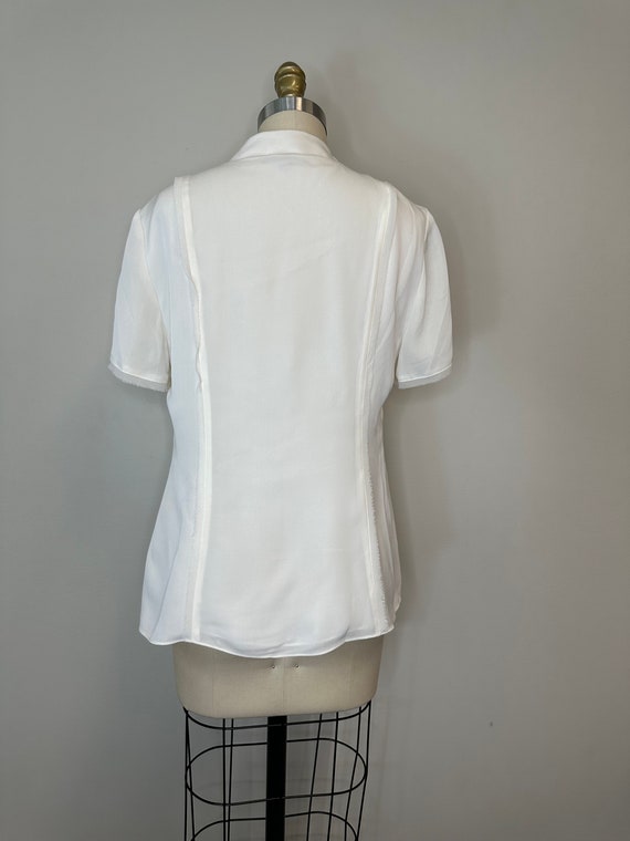 Anne Klein Cream Ruffle Silk Short Sleeve Blouse - Etsy