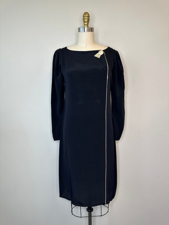 Vintage Black Shift Dress with Gold Button