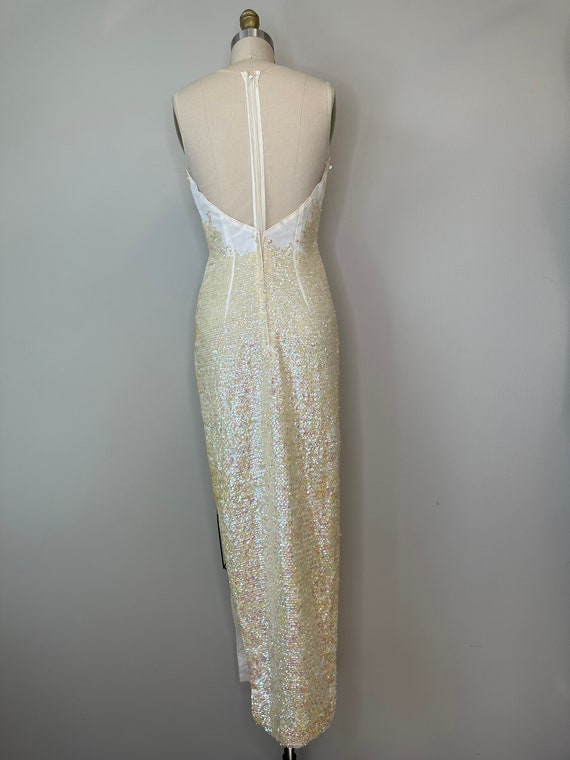 Vintage Cream Sequin Fitted Sleeveless Dress - image 9