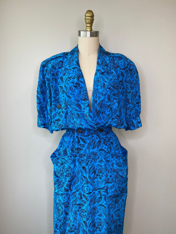 Vintage Secretary Silk Blue Dress - image 7