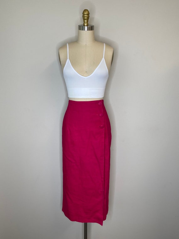 Fuchsia Wrap 3 Button Midi Skirt - image 4
