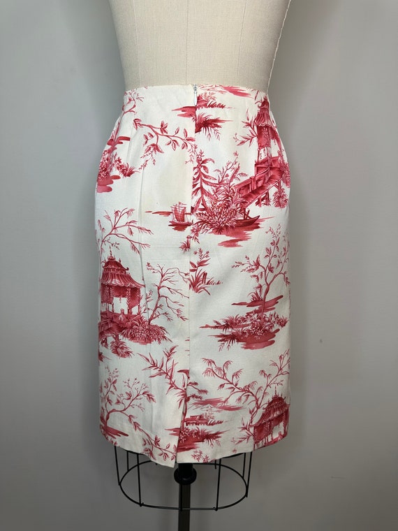 Talbots Petite Silk Red Tree Cream Skirt - image 4