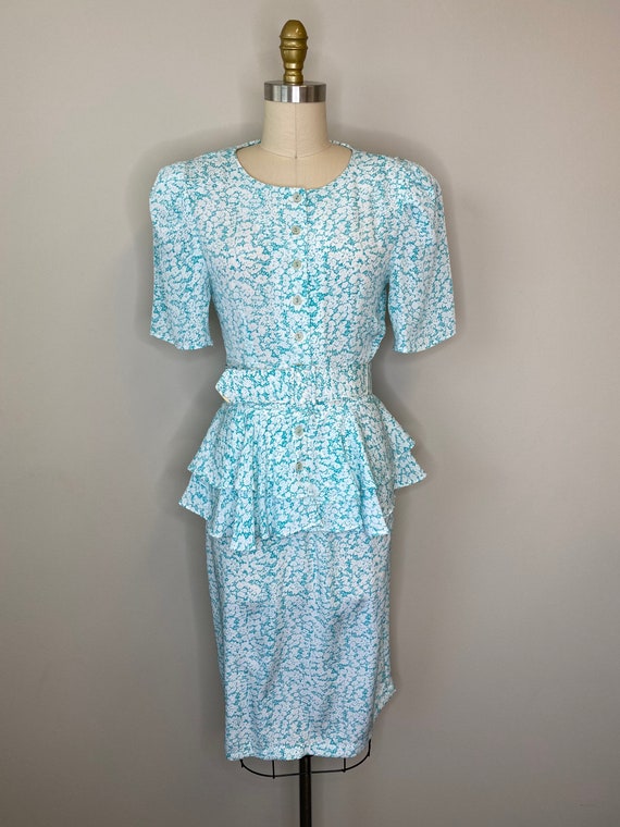 aqua blue peplum dress Adrianna Papell Beaded Halter Gown