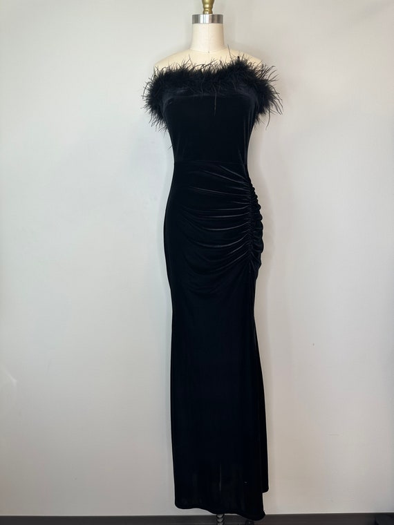 Black Velour Strapless Long Gown with Slit - image 2