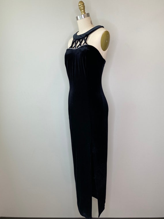 Black Velvet Halter Long Evening Gown with Slit - image 5