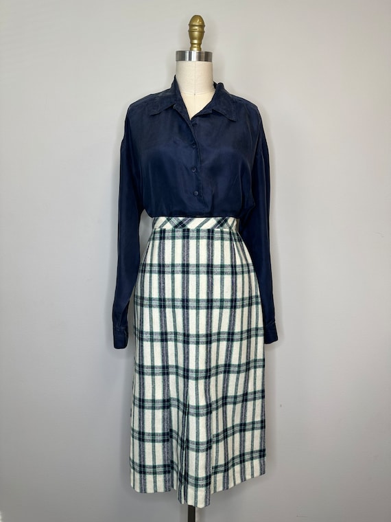 Vintage Personal Blue, Green, Cream Wool Plaid Ski