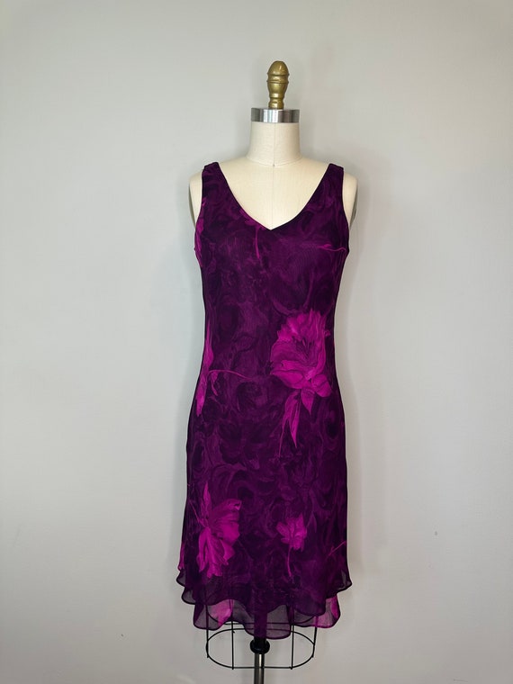 Romantic Violet Rose V-neck Dress