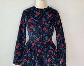 【Vintage・Talbots】CORDUROY LONG DORESS Talbots Red Floral Corduroy Long Sleeve Dress - Etsy