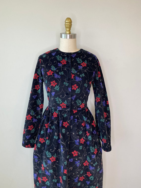 Talbots Red Floral corduroy Long Sleeve Dress - image 2