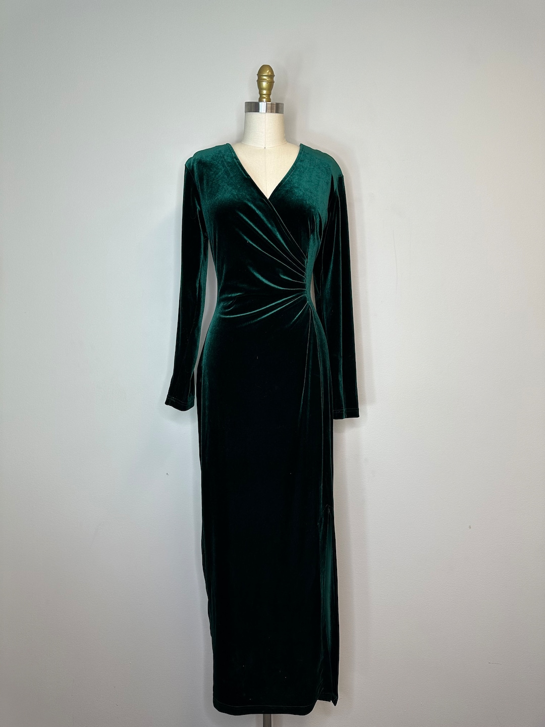Robbie Bee Emerald Green V-Neck Long Dress