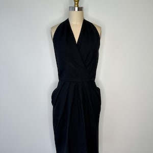 90s Black Linen Like Halter Dress