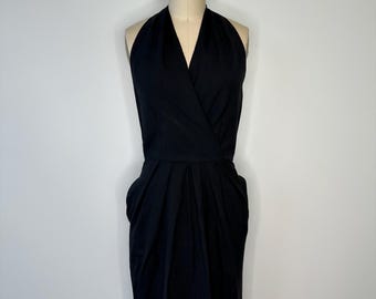 90s Black Linen Like Halter Dress