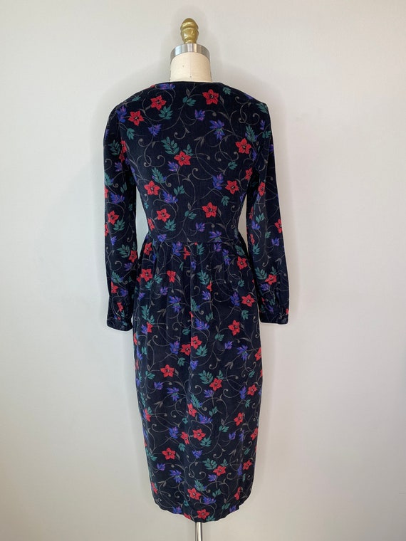 Talbots Red Floral corduroy Long Sleeve Dress - image 4