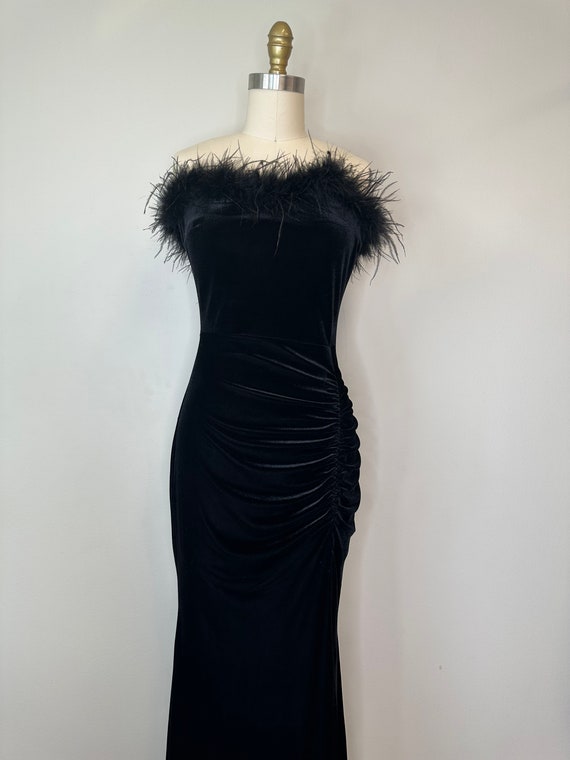 Black Velour Strapless Long Gown with Slit