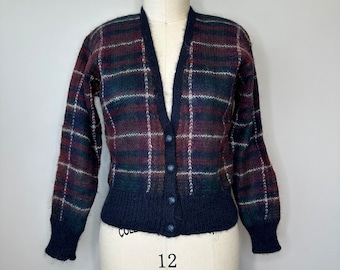 80s Plaid Deep V-Neck Sweater